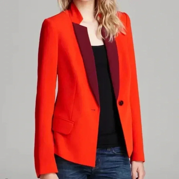 Marc Jacobs Sparks Crepe Blazer Bright Red with Maroon Size 6 Like New - Picture 1 of 10